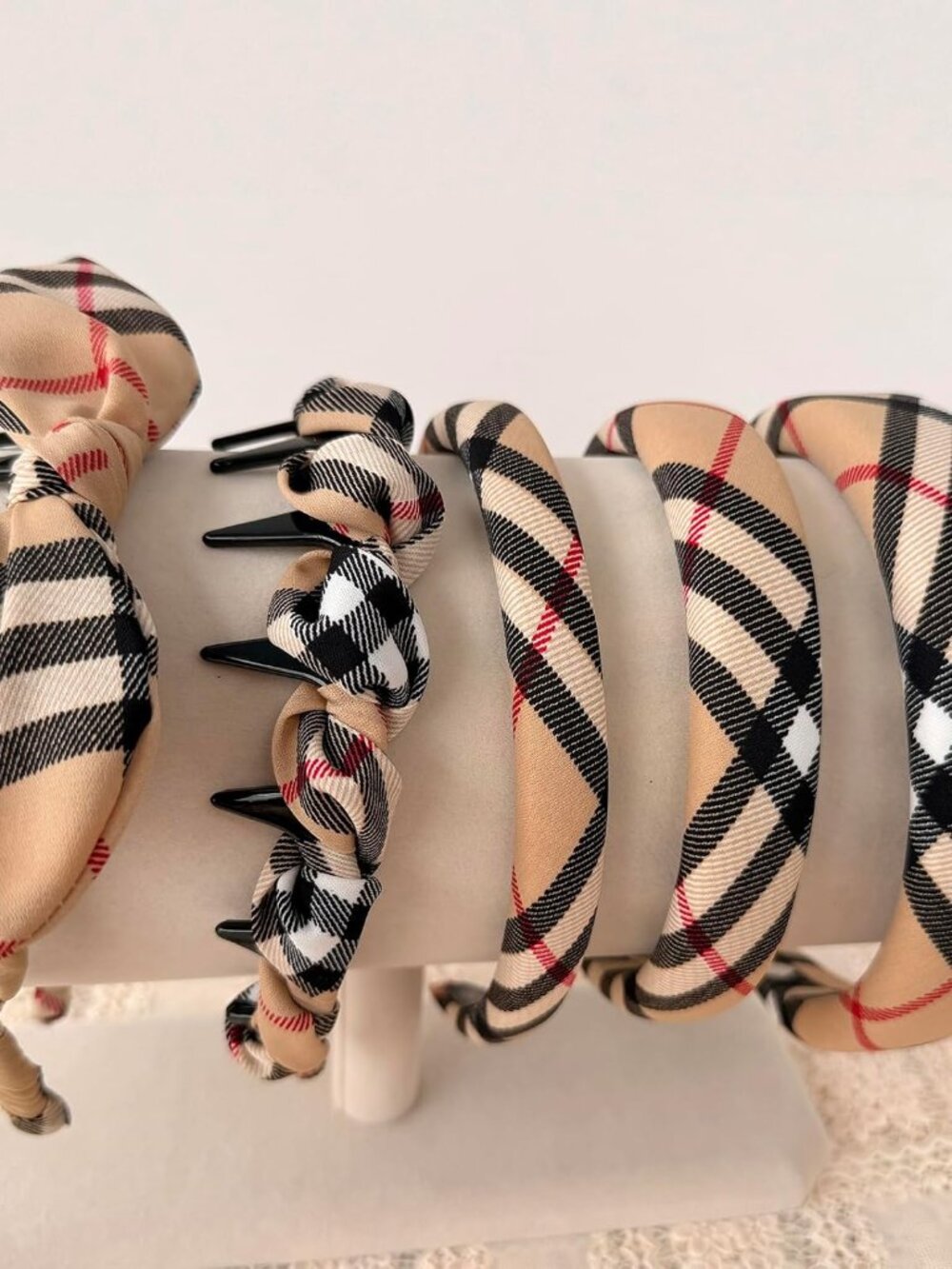 5PCS Plaid Padded Headband for Women Teen Girls,Vintage Cotton Bow Headbands wit